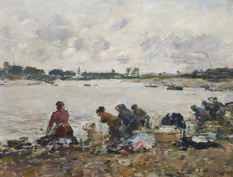 Wäscherinnen am Ufer des Touques (Laveuses au bord de la Touques) od Eugène Boudin