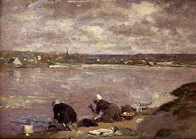 Laundry grooves on the bank of the river Touques od Eugène Boudin