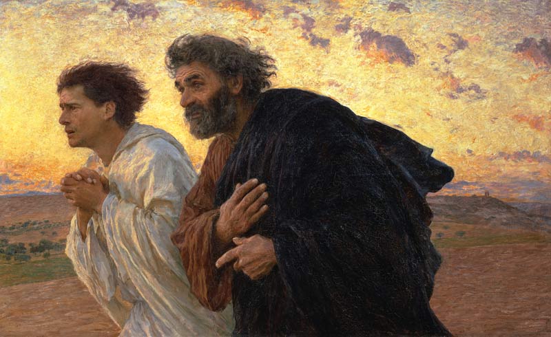 In the morning of the resurrection the disciples Peter and Johannes on the way to the grave od Eugène Burnand