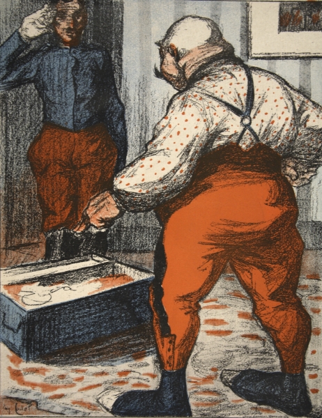 A civil servant overseeing the arrangement of his underwear, illustration from ''L''assiette au Beur od Eugene Cadel