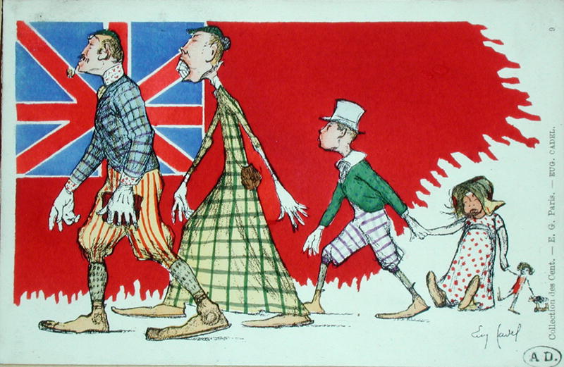 British family as perceived by the French, postcard (colour litho)  od Eugene Cadel