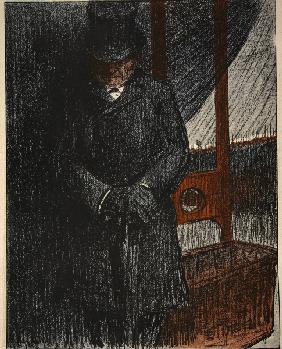 An undertaker awaits his next victim by the guillotine, illustration from ''L''assiette au Beurre: L