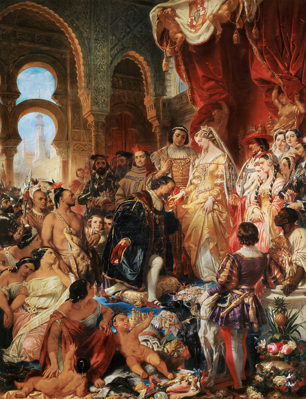 The Reception of Christopher Columbus (1450-1506) by Ferdinand II (1452-1516) of Aragon and Isabella od Eugène Devéria