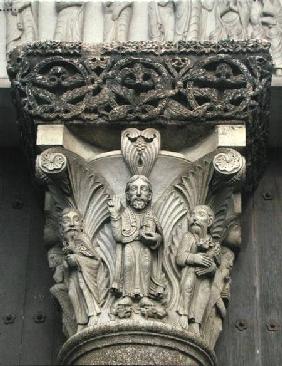 Column capital with Christ Blessing from the West Portal of the facade