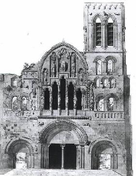 The Facade of La Madeleine de Vezelay (pen & ink and w/c on paper)