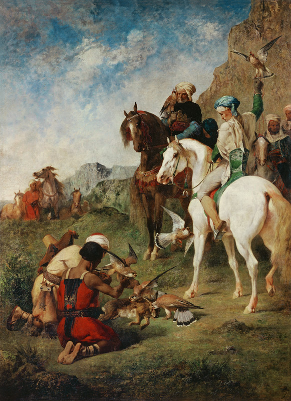 Falcon hunting in Algeria od Eugène Fromentin