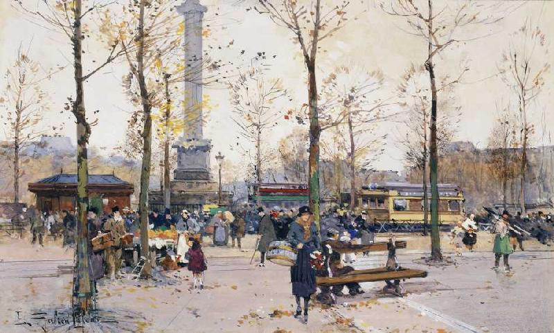 Place de la Bastille, Paris. od Eugène Galien-Laloue