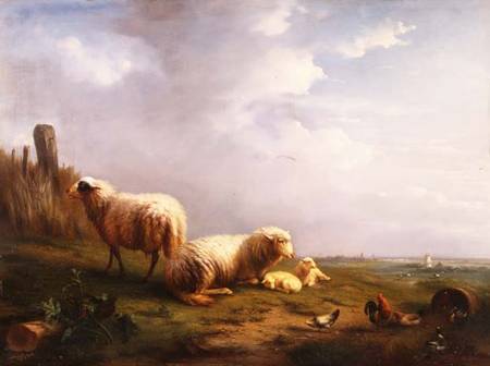 Sheep and chickens in a landscape od Eugène Joseph Verboeckhoven