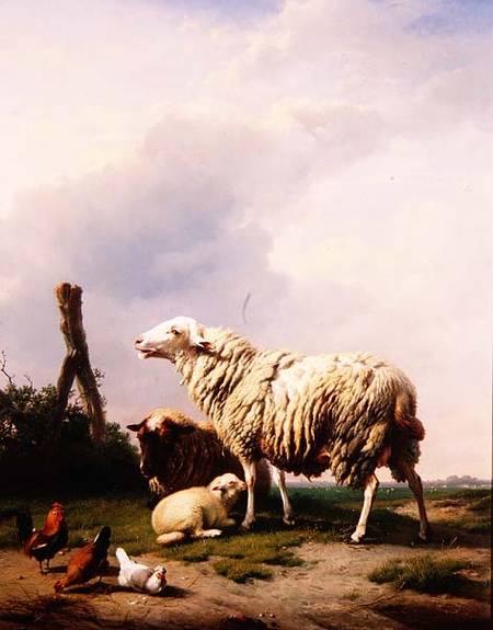 Sheep and Poultry in a Landscape od Eugène Joseph Verboeckhoven