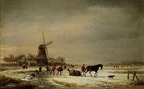 Winter landscape at a windmill od Eugène Joseph Verboeckhoven