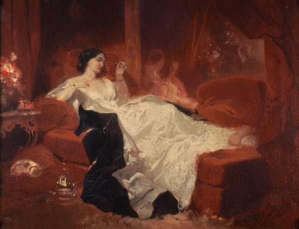 Woman on a red sofa od Eugène Louis Lami