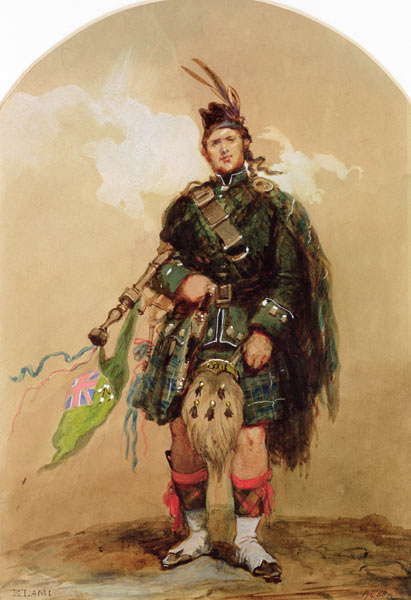 A Piper of the 79th Highlanders at Chobham Camp in 1853 od Eugene-Louis Lami
