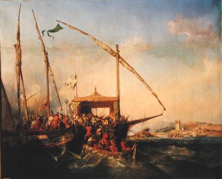 Naval Battle of Imbre in 1346 od Eugene Modeste Edmond Lepoittevin