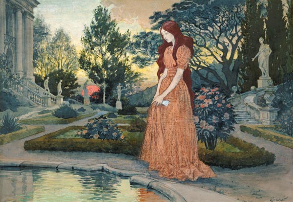 Young woman in a garden od Eugène Samuel Grasset