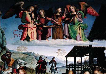 The Adoration of the Magi, detail of angel musicians od Eusebio  da San Giorgio