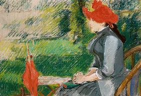 Die Lektüre im Park (Frau mit rotem Hut)