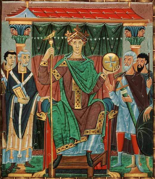 Emperor Otto III. during the homage by the empire provinces od Evangeliar Kaiser Ottos III.