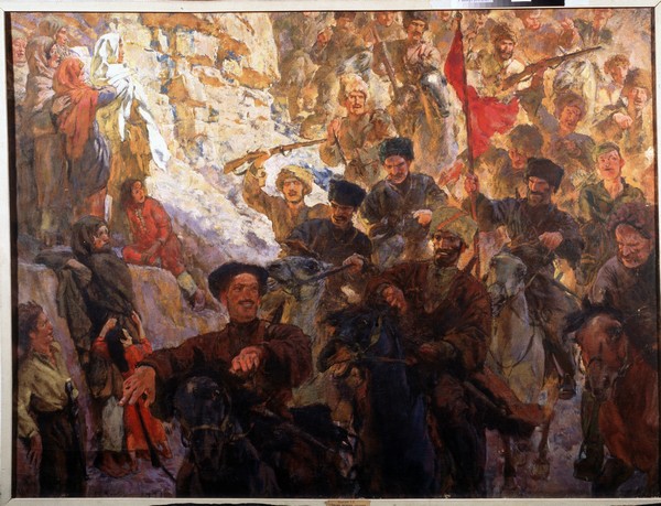 Die rote Partisanen Dagestans (Triptychon, Mittelteil) od Evgeni Evgenievitch Lanceray