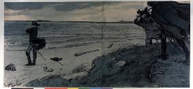 Peter I. auf dem Newa-Ufer. Illustration zum Gedicht Der Eherne Reiter von A. Puschkin