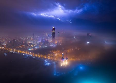 Fog and Lightning in Kuwait City