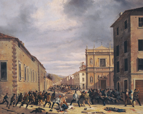 The Battle of 21st March 1849 in the Piazzetta Santa Barnaba in Brescia od Faustino Joli