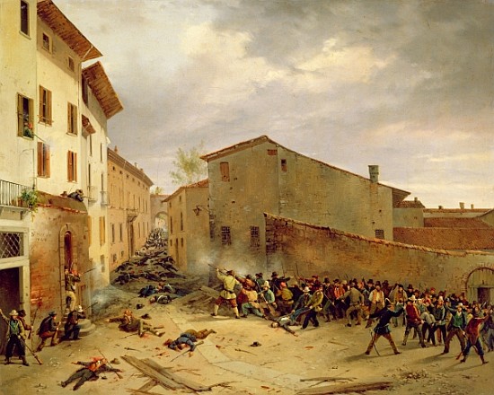 The Battle of 31st March 1849 in the Via delle Consolazioni in Brescia od Faustino Joli