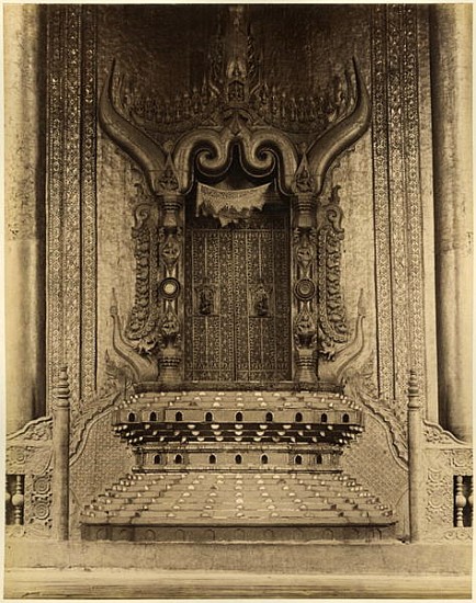 The The-ha-thana or the Lions'' throne in the Myei-nan or Main Audience Hall in the palace of Mandal od Felice (Felix) Beato