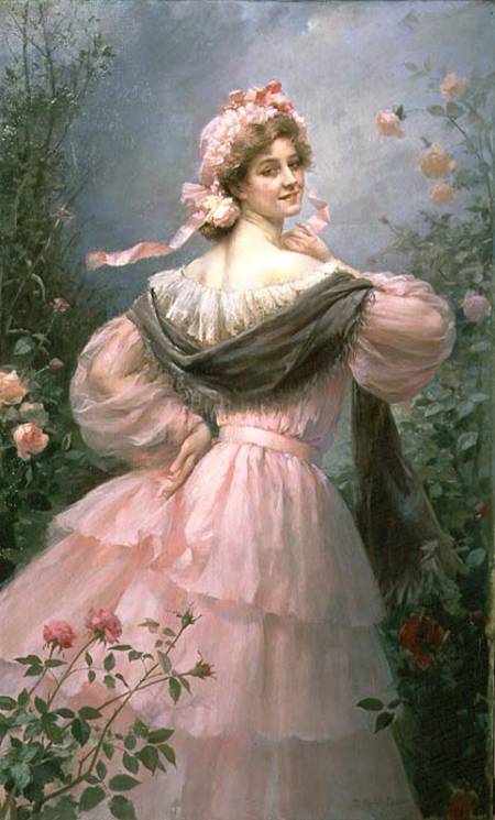 Elegant woman in a rose garden od Felix Hippolyte-Lucas