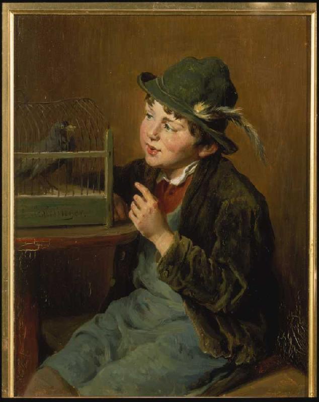 Country lad with bird cage od Felix Schlesinger