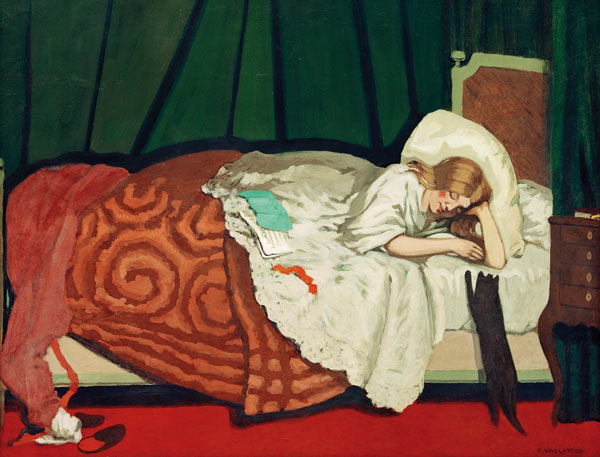 Woman in bed playing with a cat od Felix Vallotton