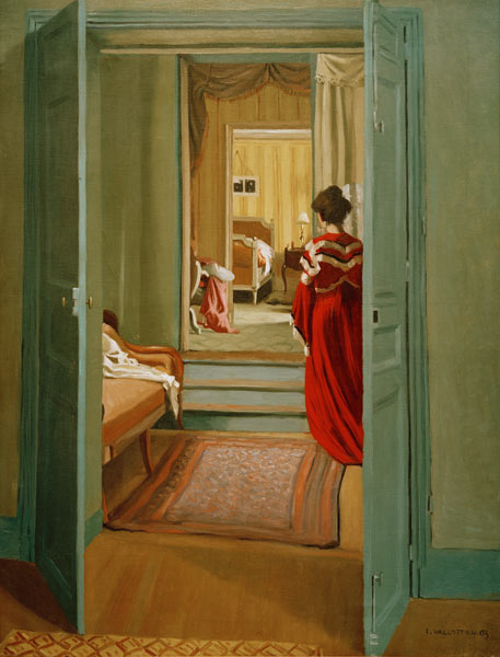 F.Vallotton / Interior with woman in red od Felix Vallotton
