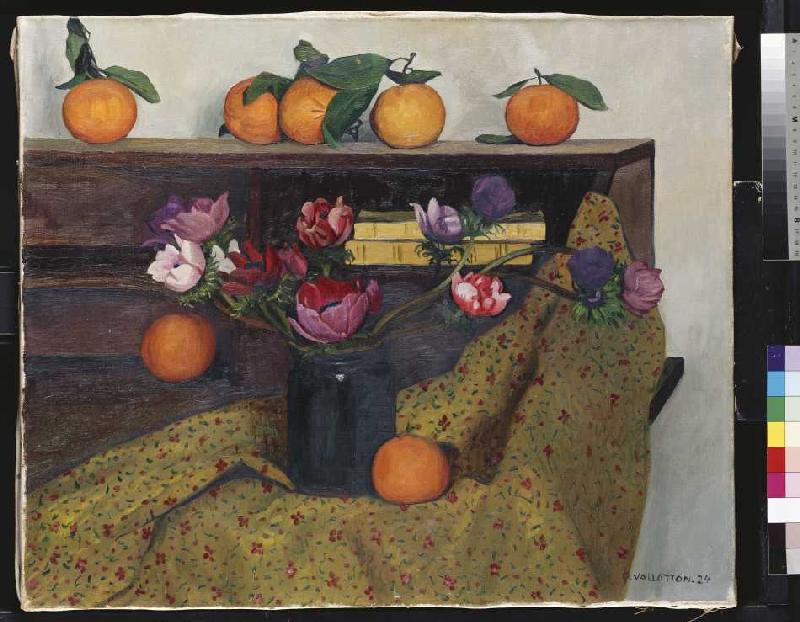 Stillleben mit Anemonen und Orangen od Felix Vallotton