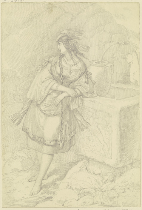 Exotisch gekleidetes Mädchen an einem Brunnen od Ferdinand Fellner
