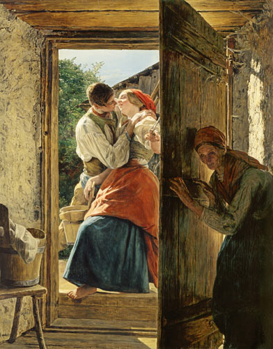 Love people eavesdropped on (the kiss) od Ferdinand Georg Waldmüller