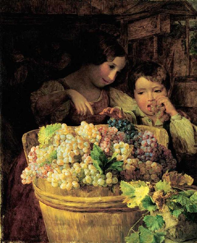 Two children at a vat filled with grapes od Ferdinand Georg Waldmüller