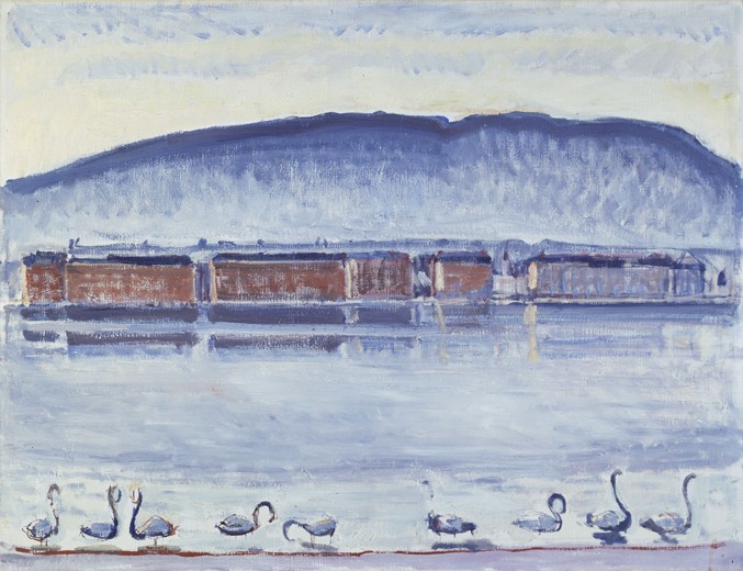 Lake Geneva with Mont Salève and Swans od Ferdinand Hodler