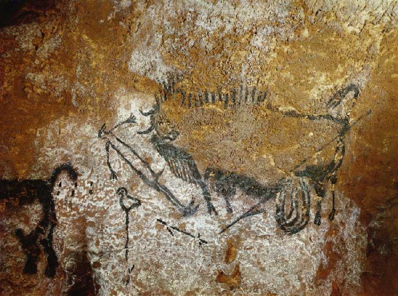 Höhle von Lascaux 17000 v. Chr. Verwundeter Bison (Länge 110 cm), ausgestreckter Mensch und Stange m od Ferdinand Hodler