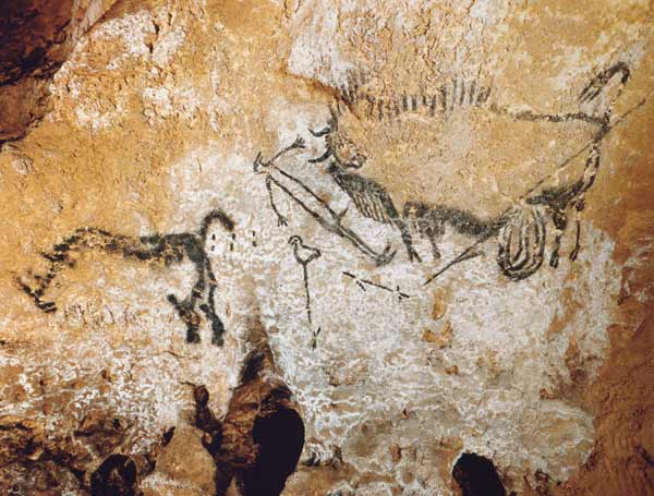Höhle von Lascaux 17000 v. Chr. Gesamtansicht der 'Szene des Schachtes'. od Ferdinand Hodler