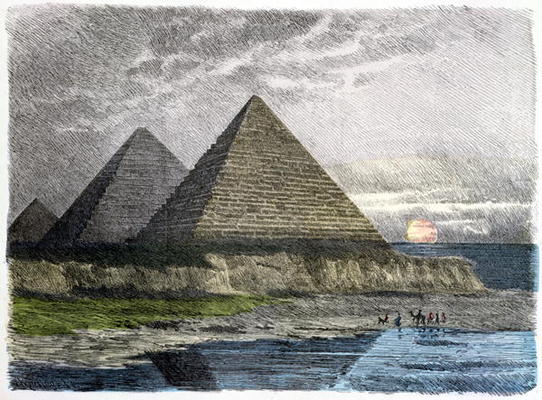 The Pyramids of Giza, from a series of the 'Seven Wonders of the World' published in 'Munchener Bild od Ferdinand Knab