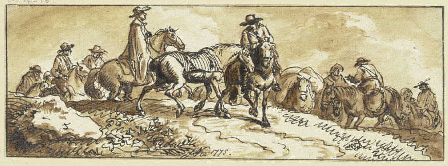 Gruppen von Reitern, einige mit Handpferden od Ferdinand Kobell