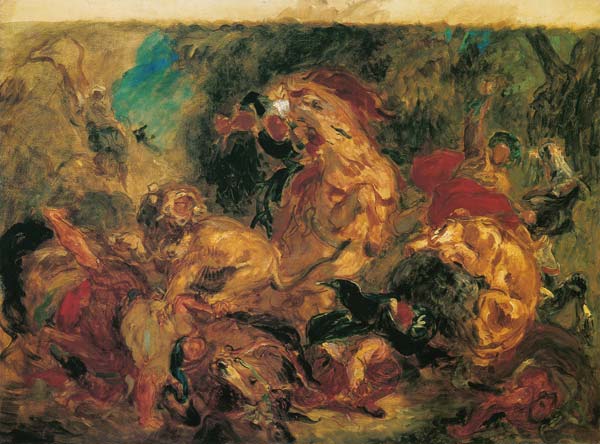 Lion hunting (draftdesign) od Ferdinand Victor Eugène Delacroix