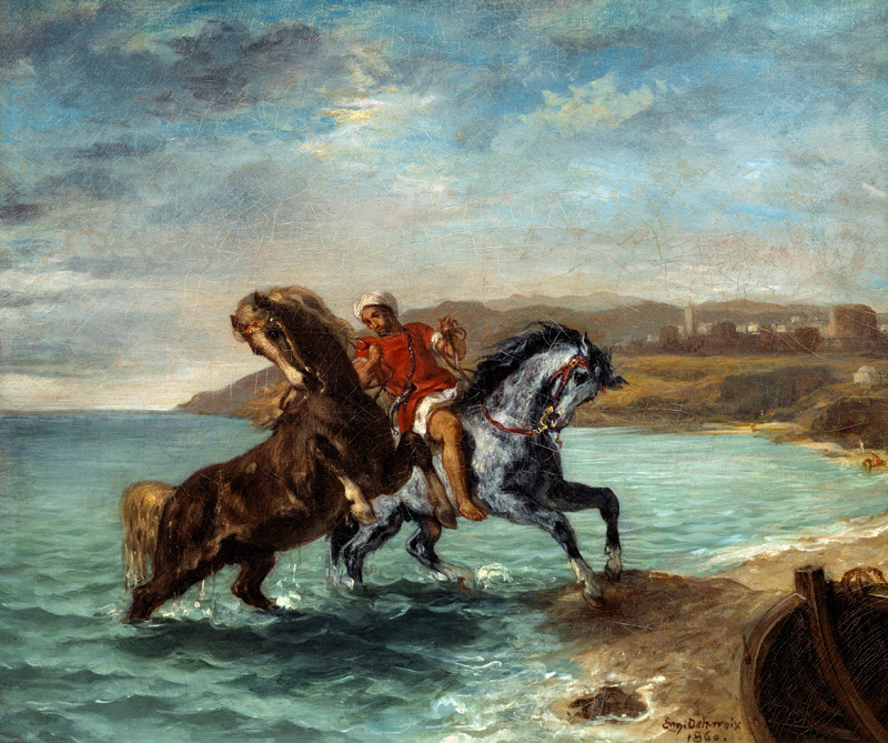 Two horses get out of the sea od Ferdinand Victor Eugène Delacroix