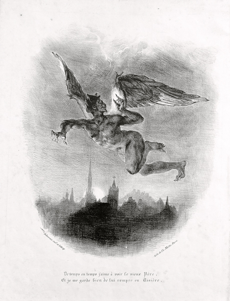 Mephistopheles Prologue in The Sky. Illustration to Goethe's Faust od Ferdinand Victor Eugène Delacroix