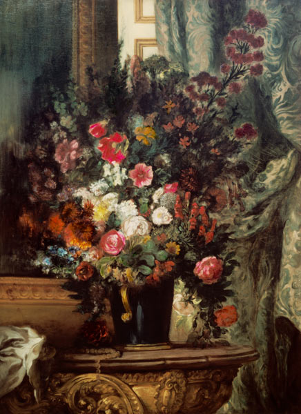 Vase with flowers on a console od Ferdinand Victor Eugène Delacroix