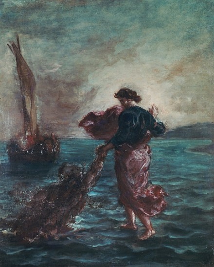 Christ walking on water and reaching out his hand to save Saint Peter od Ferdinand Victor Eugène Delacroix