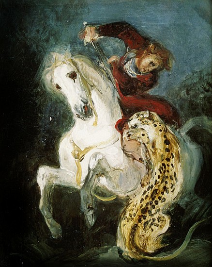 Jaguar Attacking a Horseman, c.1855 od Ferdinand Victor Eugène Delacroix