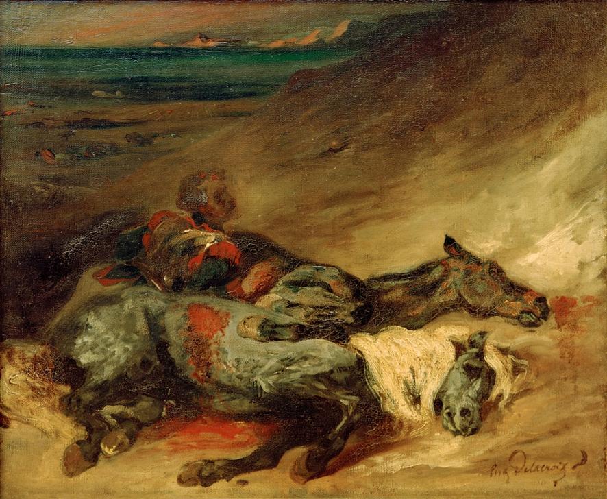 Les deux chevaux morts sur le champ de bataille od Ferdinand Victor Eugène Delacroix