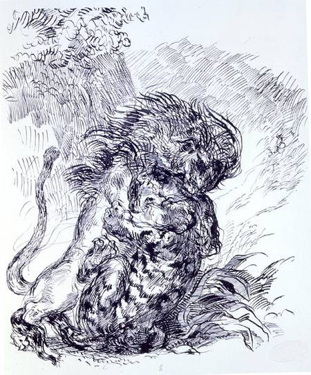 A Lion Savaging a Tiger od Ferdinand Victor Eugène Delacroix