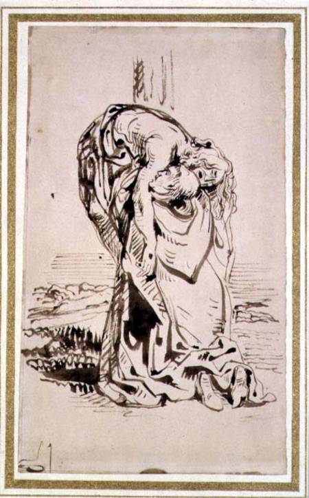 A Monk Bearing Christ (pen & ink on paper) od Ferdinand Victor Eugène Delacroix