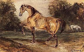 Two horses on a glade od Ferdinand Victor Eugène Delacroix